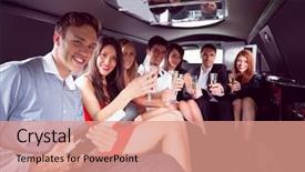  Presentation with friends eating and drinking wine - Theme consisting of friends drinking champagne in limousine background and a coral colored foreground