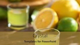  Presentation with traditional drink - PPT theme with limoncello-italian-liqueur-with-lemons background and a gold colored foreground