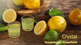  Presentation with traditional drink - Presentation enhanced with limoncello-italian-liqueur-with-lemons background and a tawny brown colored foreground