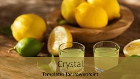  Presentation with traditional drink - PPT layouts with limoncello-italian-liqueur-with-lemons background and a gold colored foreground