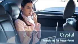  Presentation with hybride car - PPT theme consisting of limousin - businesswoman speaking by cellphone background and a ocean colored foreground