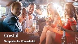  Presentation with group of diverse people - Cool new slides with limousin - group of party people backdrop and a red colored foreground