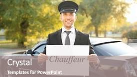  Presentation with luxury car - Audience pleasing slide deck consisting of limousin - young man standing with banner backdrop and a gray colored foreground