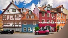  Presentation with houses cars - Presentation design featuring lindau-old-town-on-lake background and a red colored foreground