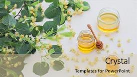  Presentation with honey - PPT layouts consisting of linden honey with fresh flowers background and a soft green colored foreground