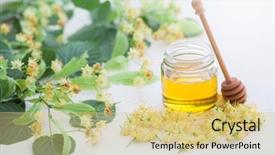  Presentation with honey - Beautiful slides featuring linden honey with fresh flowers backdrop and a yellow colored foreground