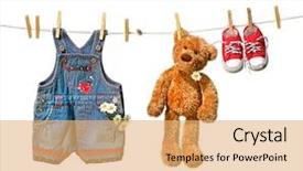  Presentation with teddy bear - Amazing PPT layouts having washing line - child's clothes with teddy bear backdrop and a yellow colored foreground