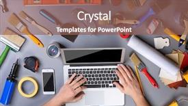  Presentation with paint - Colorful theme enhanced with flat line - decorator's hands typing backdrop and a violet colored foreground