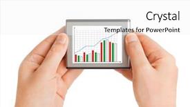  Presentation with diagram - Presentation featuring line chart - hands with screen and business background and a  colored foreground