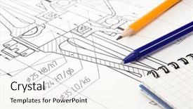  Presentation with drafting - PPT theme consisting of line drawing - pen and yellow pencil background and a sky blue colored foreground