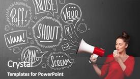  Presentation with pretty girl - Cool new presentation with line drawing - pretty girl yelling into megaphone backdrop and a dark gray colored foreground