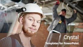  Presentation with electrician - Theme with line electrician builder engineer worker at indoor construction site background and a tawny brown colored foreground