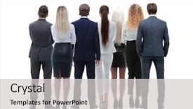  Presentation with group - Beautiful presentation theme featuring line friends - back view group of business backdrop and a light gray colored foreground
