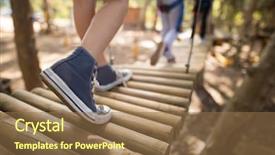  Presentation with crossing bridge - Audience pleasing slide deck consisting of line friends - low section of kid crossing backdrop and a coral colored foreground