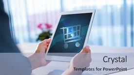  Presentation with shopping trolley - Colorful slides enhanced with line icons - digital composite of person using backdrop and a light blue colored foreground