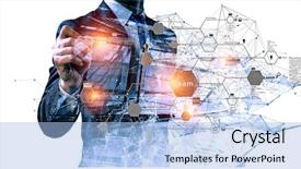  Presentation with networking - Slide deck consisting of line icons - global networking as concept background and a light blue colored foreground