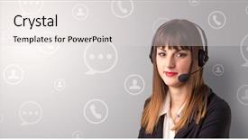  Presentation with telemarketer - Beautiful slide deck featuring line icons - young female telemarketer with white backdrop and a light gray colored foreground
