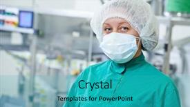  Presentation with pharmaceutical factory - Colorful presentation theme enhanced with line in pharmacy industry manufacture backdrop and a teal colored foreground