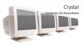  Presentation with white - Cool new slide deck with line of four crt monitors backdrop and a  colored foreground