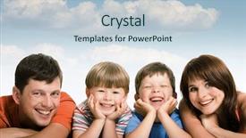  Presentation with 3 family member - Audience pleasing PPT theme consisting of line of happy family members backdrop and a lemonade colored foreground