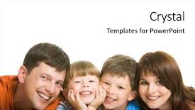  Presentation with members - Slides featuring line of happy family members background and a  colored foreground