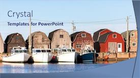  Presentation with fishing boats - Presentation design consisting of line-of-oyster-barns background and a sky blue colored foreground