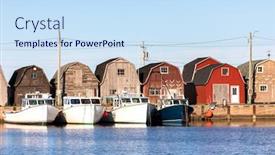  Presentation with pei - Amazing PPT layouts having line-of-oyster-barns backdrop and a sky blue colored foreground