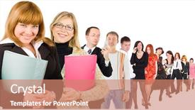  Presentation with people - Beautiful presentation theme featuring line of people going away backdrop and a coral colored foreground