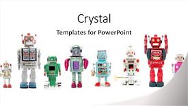  Presentation with robot - Slides enhanced with line of retro robots background and a white colored foreground
