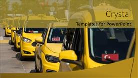  Presentation with waiting line - PPT theme featuring line-of-taxi-service-cars background and a gold colored foreground