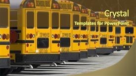  Presentation with buses - Audience pleasing PPT theme consisting of businis - line of the school buses backdrop and a tawny brown colored foreground
