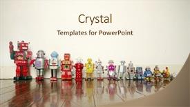  Presentation with robots - Beautiful PPT theme featuring line of vintage robots backdrop and a cream colored foreground