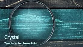  Presentation with magnifying glass - PPT theme with line painted and magnifying glass on wooden table background and a ocean colored foreground