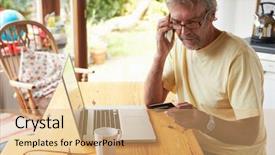  Presentation with credit card - Theme featuring line purchase using credit card background and a coral colored foreground