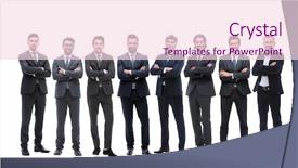  Presentation with staff - Cool new slide set with line staff management - group of successful entrepreneurs standing backdrop and a lemonade colored foreground