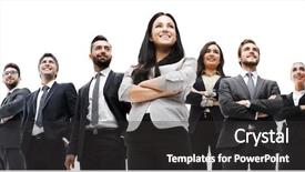  Presentation with successful - Theme consisting of line staff management - happy successful business team isolated background and a dark gray colored foreground