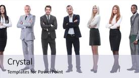  Presentation with staff - Amazing presentation theme having line staff management - large group of business people backdrop and a  colored foreground