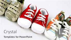  Presentation with baby shoes - Slides featuring line up of baby shoes background and a white colored foreground