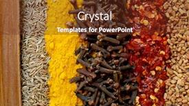  Presentation with curry powder - Amazing theme having line-up of cinnamon cumin seeds turmeric cloves crushed chillies and fenugreek seeds - typical ingredients of a curry powder backdrop and a tawny brown colored foreground