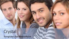  Presentation with people - Audience pleasing PPT theme consisting of line up of young people backdrop and a light blue colored foreground