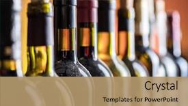  Presentation with bottles - Audience pleasing slides consisting of line of wine bottles close backdrop and a coral colored foreground