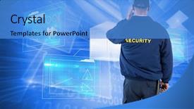  Presentation with security guard - Presentation design featuring linear - digital composite of rear view background and a teal colored foreground