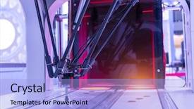  Presentation with industrial robot - Presentation design having linear - industrial robot working in factory background and a light blue colored foreground