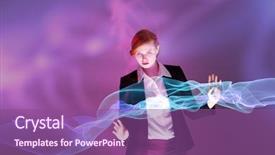  Presentation with interactive mobile learning - Cool new presentation with linear angular - 3d redhead businesswoman using interactive backdrop and a violet colored foreground