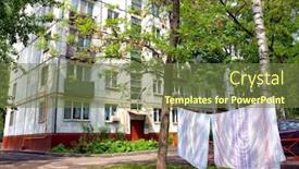  Presentation with linen - Slides featuring city park dry - linen dries on the rope background and a tawny brown colored foreground