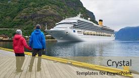  Presentation with look - Presentation theme enhanced with liners - couple of travelers look background and a coral colored foreground