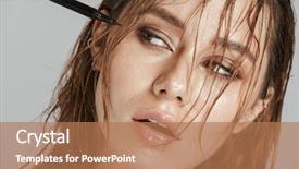  Presentation with grey line drawings of tall buildings - PPT theme consisting of liners - image of young beautiful woman background and a coral colored foreground