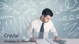  Presentation with desk - Beautiful PPT theme featuring lines illustration on background wall backdrop and a light gray colored foreground