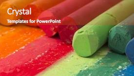  Presentation with crayons - Presentation design consisting of lines rainbow color - colorful crayons background background and a crimson colored foreground