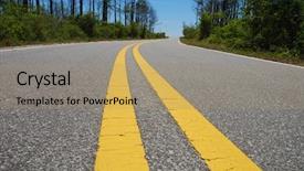  Presentation with lights through forest - Beautiful PPT theme featuring lines yellow - double lined road through forest backdrop and a coral colored foreground